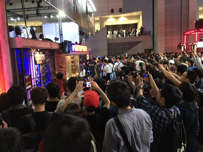 A huge crowd gathered around the zombies at the Capcom booth.